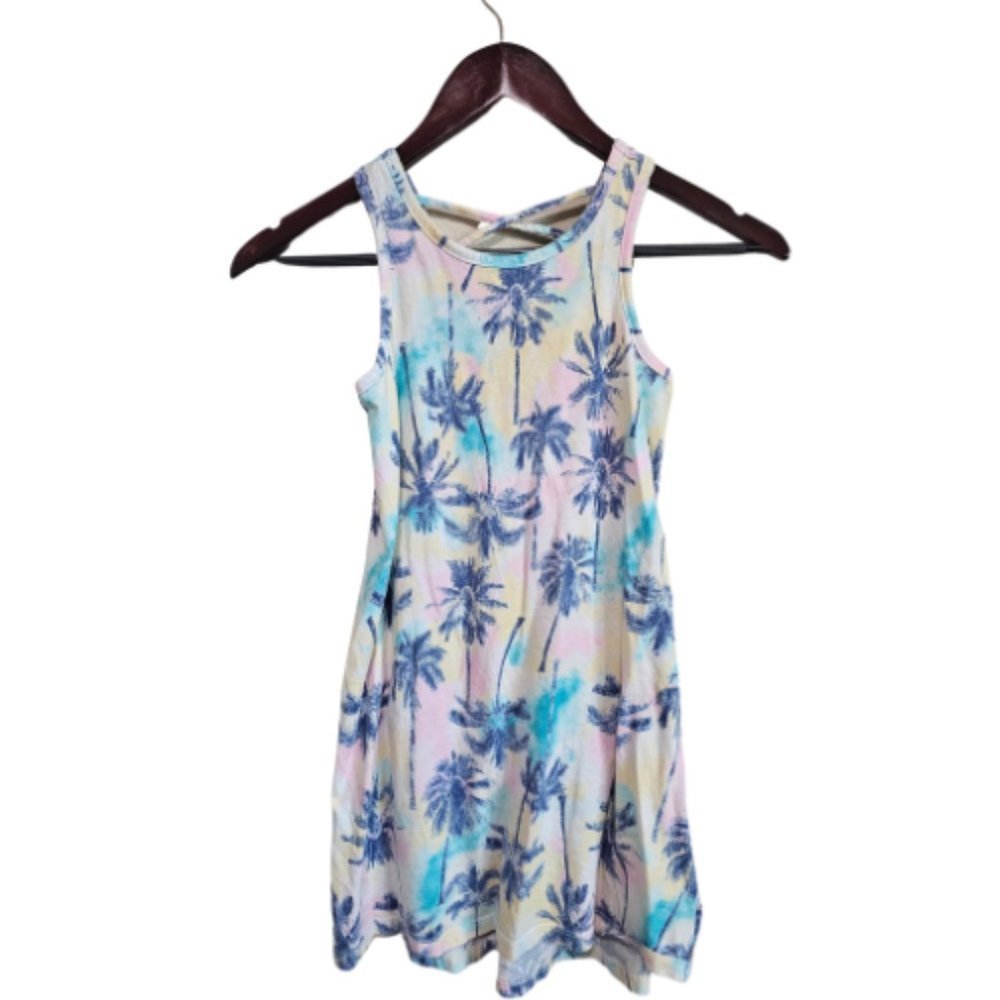 Old Navy Girls Dress Blue Palm Trees Multi Color Size M